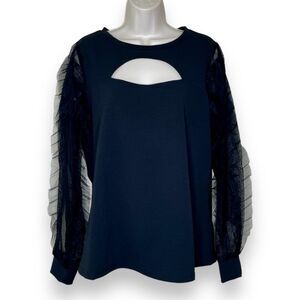 NWT A Love Story Cut Out Front Mesh Ruffle Long Sleeve Black Top Women Size 1X